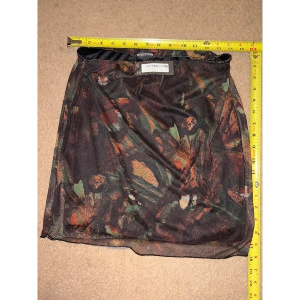 PrettyLittleThing Multi Printed Lettuce Hem Mesh Mini‎ Skirt NWT US 12 T25-27